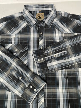 Coevals Club Western Plaid Snap Shirt Men’s 3XL Long Sleeve Gray Black